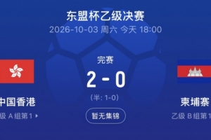 中国香港2-0柬埔寨夺东盟杯乙级冠军,孙铭谦助攻安永佳连场破门