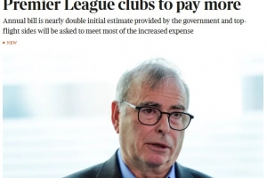 英媒:独立足球监管机构每年支出达2000万镑,英超俱乐部要出大头